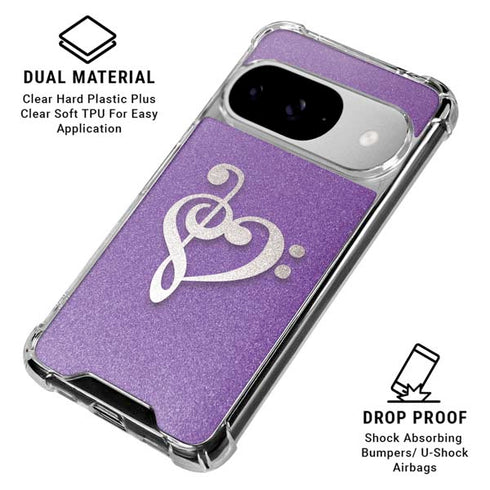 Purple Glitter Musical Heart Google Pixel 10 Clear Case